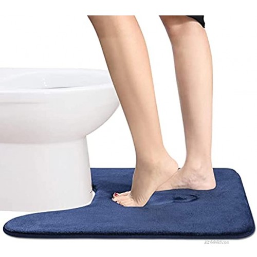 Jersow Memory Foam Toilet Bath Mat U-Shaped Ultra Soft Non Slip and Absorbent Bath Rug for Bathroom Commode Contour Rug Blue