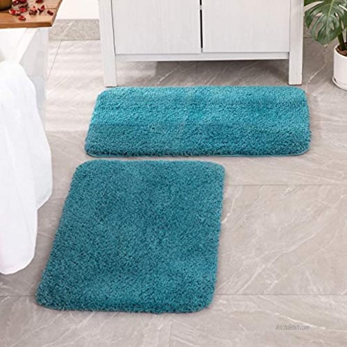 MIULEE Set of 2 Non Slip Shaggy Bathroom Rugs Extra Thick Soft Bath Mats Plush Microfiber Absorbent Water for Tub Shower Machine Washable Turquoise 16x24 inches
