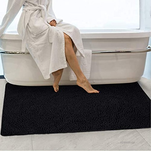 Secura Housewares Soft Microfiber Bathroom Rugs 47 x 28 Inches Non Slip Bath Mat for Door Bathroom & Kitchen with Water Absorbent Machine Washable Black