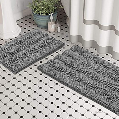 Set of 2 Bathroom Rugs and Bath Mats by Zebrux 20x30''+15x23'' Set Extra Soft and Absorbent Striped Bath Rugs Set for Indoor Kitchen Rug Light Grey.