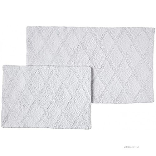 Vera Wang | Tufted Diamond Collection | Soft and Absorbent Plush Reversible Bath Rug Set Modern Designer Style for Bathroom Décor 2-Piece White,USHS6D1117231