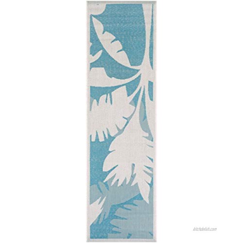 Couristan Monaco Coastal Floral Runner Rug 2'3 x 11'9 Ivory Turquoise