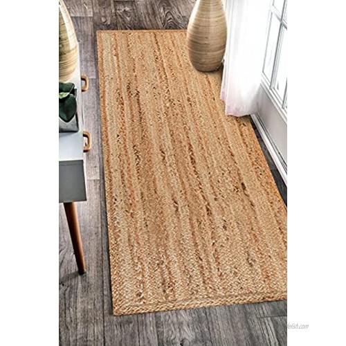 Hausattire Hand Woven Jute Braided Runner Rug 2'x6' Natural Reversible Farmhouse Rugs for Hallway Kitchen Living Room 24x72 Inches