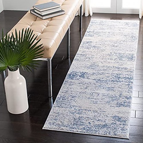 Safavieh Amelia Collection ALA700A Modern Abstract Non-Shedding Stain Resistant Living Room Bedroom Runner 2'2 x 8'  Ivory Blue