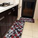 MGVDSES Cushioning Carpet 2 pcs Kitchen Carpet Set Non-Slip Kitchen Floor mat and Carpet Soft Flannel Non-Slip Area Running Carpet Standing mat Carpet Geometric Black and red