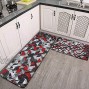 MGVDSES Cushioning Carpet 2 pcs Kitchen Carpet Set Non-Slip Kitchen Floor mat and Carpet Soft Flannel Non-Slip Area Running Carpet Standing mat Carpet Geometric Black and red