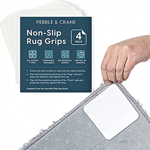 Pebble & Crane Non Slip Rug Gripper Rug Corner Grippers No Damage Carpet Tape & Rug Tape Alternative 4 Pack