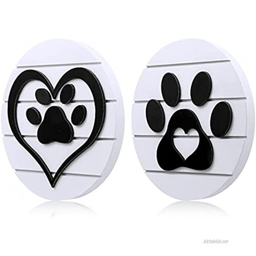 2 Pieces Wooden Paw Sign Pet Print Dog Paw Wood Decor Farmhouse Tiered Tray Decorations Rustic Round Paw Ornaments for Window Sill Table