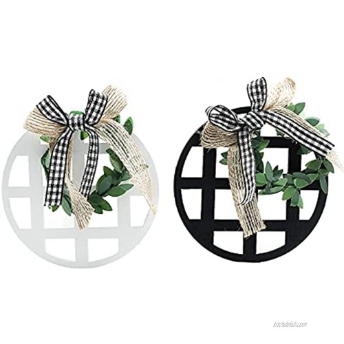 2Pcs Wooden Round Window Tiered Tray Decoration Frame Black&White Plaid Rustic Farmhouse Decor Summer Arch Window Sign Decoration for Home Kitchen Shelf Photo Prop