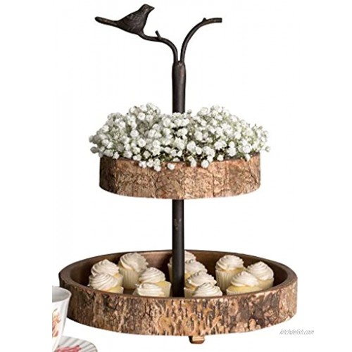Colonial Tin Works: Bird and Birch Two Tiered Tray Tan & Cream 1