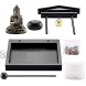 CrystalTears Meditation Zen Garden Set with Buddha Satue Incense Burner Holder Natural Quartz Crystal Stones Tabletop Zen Garden Gift for Home Decor