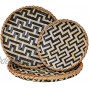 Decorative Wall Baskets Shallow Bamboo Tray Woven Art Decor Set Natural Handmade Fruit Basket Versatile Use for Home Decor Breakfast Drinks Snack Coffee Table Hanging Serving Wicker Black Natural