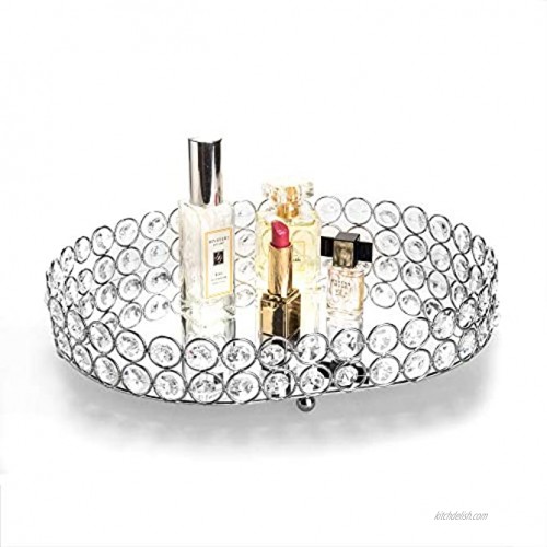 Feyarl Crystal Vanity Makeup Tray Ornate Jewelry Trinket Tray Organizer Cosmetic Perfume Bottle Tray Decorative Tray Home Deco Dresser Skin Care Tray Storage Container Oval 12 x 8 Silver