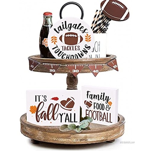 Football Tiered Tray Decor Rustic It's Fall Y'all Signs FarmhouseFootball Tiered Tray Decor Fall Themed Wooden Signs Set Thanksgiving Maple Leaves Home Decor Autumn Harvest Rae Dunn Collections