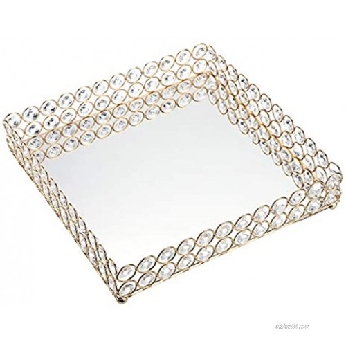 Hipiwe Crystal Cosmetic MakeupTray 10.6 inches Square Vanity Tray Jewelry Trinket Organizer Tray Mirrored Decorative Tray Christmas Large