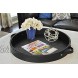 HofferRuffer PU Leather Round Tray Serving Tray with Handles Decorative Catchall Vanity Tray Coffee Tray Faux Leather Ottoman Tray for Home Or Office Diameter 14.6-inch Black