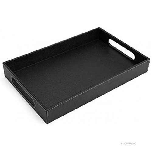 Luxspire Valet Tray with Handles 15x9 PU Leather Ottoman Serving Tray Decorative Catchall Tray Countertop Storage Mens Vanity Tray for Jewelry Key Cologne Dresser Nightstand Organizer Black