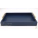 Montecito Home Decorative Coffee Table Tray Ottoman Tray Breakfast Drinks Liquor Serving Platter from Farmhouse to Modern Matte Finish Champagne Gold Handles Twilight Blue