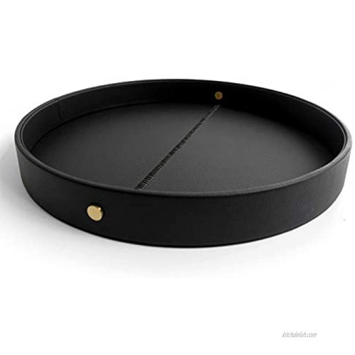 Selaos Decorative Round Serving Tray Black and Gold Tray | Decorative Trays for Coffee Table | Serving Tray for Ottoman | Black Serving Tray | Ottoman Tray for Living Room | Serving Tray Round