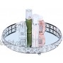 ShunMi Mirrored Crystal Vanity Makeup Tray Organizer Cosmetic Perfume Bottle Tray Decorative Tray Home Deco Dresser Skin Care Tray Storage Silver Round
