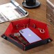 STYLIFING Velvet Tray PU Leather Nightstand Organizer for Men Women Jewelry Organizer Tray for Watch Key Ring Earing Wallet Purse Perfume Earbuds Remote Controller Red