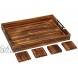 The Teal Fern Ottoman Tray with Coasters–Rectangular Wooden Farmhouse Serving Tray W  Handles -Rustic Brown-Perfect For Breakfast In Bed,Charcuterie Board,Picnic,Home Decor -20”L x14”W x2.36”H FurWood