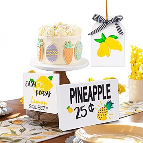 wartleves 3 Pieces Lemon Tiered Tray Decorations Lemon Pineapple Wood Sign Summer Fall Wooden Table Sign for Farmhouse Rustic Kitchen Table Tiered Tray Decoration