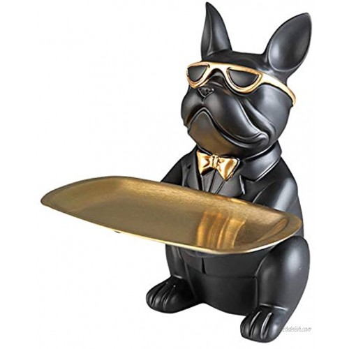Yuanhong Bulldog Holding Storage Tray Cute Animal Sculptures Resin Keys Candy Dish Jewelry Earrings Holder Home Living Room Bedroom Entrance Table Desk Decor -Random Color