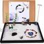 Zen Garden Kit Japanese Garden with Mini Pagoda Panda Chakra Stone Bamboo Trees Lotus Pond Colorful Agate Stones Office Desk Meditation Gift with Rake Tools and Zen Decor Accessories