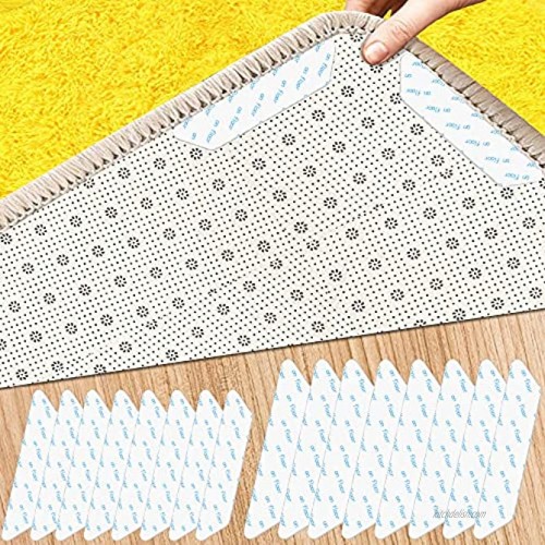 MOLECOLE 16 Pcs Rug Grippers Carpet Tape Double Sided Removable Anti Curling Corner Carpet Gripper Reusable Durable Rug Tapes for Hardwood Floor and TileWhite