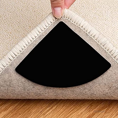Rug Grippers 4 Pcs Double Sided Anti Curling Reusable Rug Pad,Washable Non Slip Adhesive Rug Tape for Hardwood Floors Tile Keep Your Rug in Place & Make Corner FlatBlack