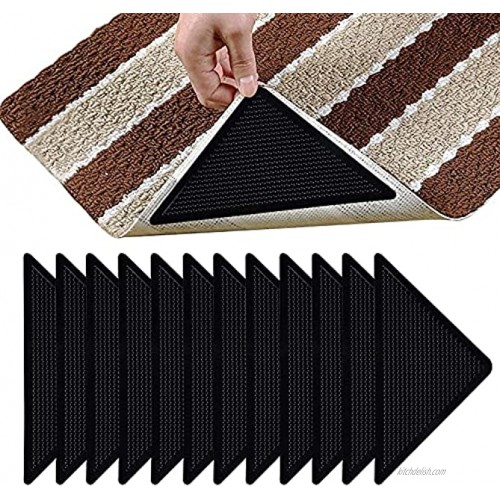 Rug Grippers for Hardwood Floors 12 pcs Anti Slip Rug Grippers with Non Curling Washable and Reusable Non-Trace Removable Eco-Friendly Carpet Gripper for Carpet,Tile Floors,Carpets,Floor Mats,Black