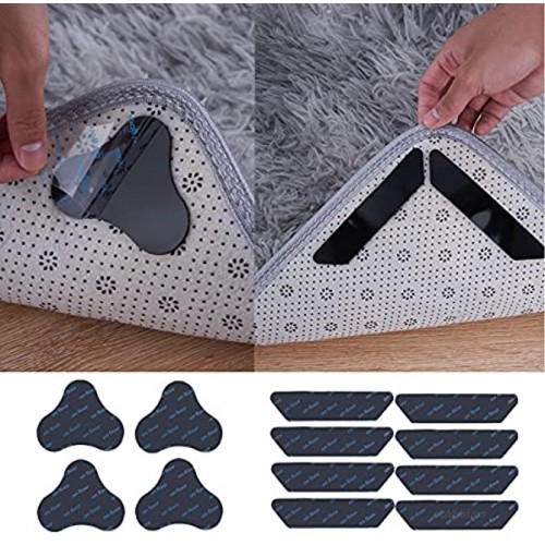 TOTOEE Corner and Side Rug Grippers for Hard Floors Anti Curl Reusable Gripper Adhesive Rug Tape Keep Your Rug in Place & Make Corner Flat and Easily Peel Off 12 pcs