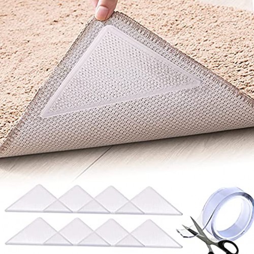 WJFYN Rug Gripper Pad 8PCS Non Slip Rug Area Pad on Carpet,Double Sided Anti Curling Carpet Tape for Hardwood Floors and Tile with Washable Removable Reusable Eco-Friendly for Area Rugs White
