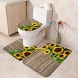 3-Piece Bath Rug and Mat Sets Wood Grain Sunflowers Non-Slip Bathroom Doormat Runner Rugs U-Shaped Toilet Floor Mat Toilet Seat Cover Wooden Plank Flowers Blossoms Large