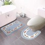 Abreeze Floral Rose Bathroom Rugs Set 2 Piece,Microfiber Bath Shower Mat and U-Shaped Toilet Rug Non-Skid Absorbent Shaggy Toilet Floor Rug,Blue