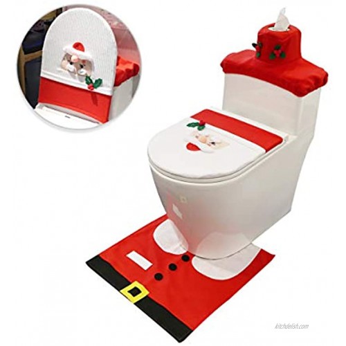 BUSOH Snowman Santa Toilet Seat Cover and Rug Set Red Christmas Decorations Bathroom