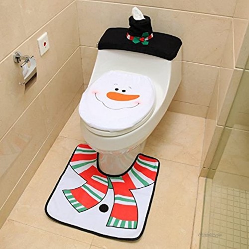 Dayan Cube Snowman Santa Toilet Seat Cover and Rug Set for Bathroom Christmas Decorations Set of 3