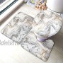 Marble Area Rug Bathroom Rugs Sets 3 Piece Non Slip Bath Mat U-Shaped Contour Mat and Toilet Lid Cover