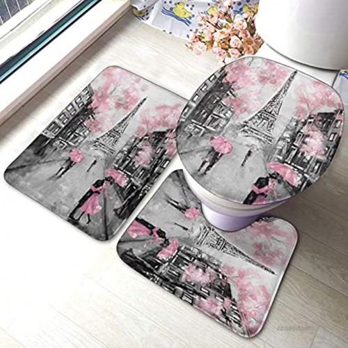 Oil Painting Eiffel Tower Paris 3 Piece Bathroom Rug Set Super Soft Microfiber & Non Slip Rugs Toilet Lid Cover Bath Mat with Rubber Backing Solid Eiffel Tower Paris 3 Piece Set
