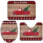 OneHoney 3-Piece Bath Rug and Mat Sets Merry Christmas Tree Red Truck Bathroom Doormat Non-Slip Floor Rugs Toilet Seat Cover U-Shaped Toilet Entrance Mat,Farm Wood Plank with Buffalo Plaid