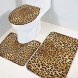 OneHoney 3-Piece Bath Rug and Mat Sets Sexy Leopard Skin Non-Slip Bathroom Decor Doormat Runner Rugs U-Shaped Toilet Floor Mats Toilet Seat Cover Wild Animal Texture