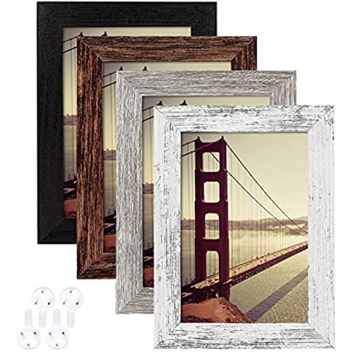 4x6 Picture Frame Distressed Farmhouse Wood Pattern Set of 4 with Tempered Glass,Display Pictures 3.5x5 with Mat or 4x6 Without Mat Horizontal and Vertical Formats for Wall and Table Mounting