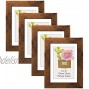 4x6 Picture Frame Set of 4 Display Photo 4x6 with Mat or 5x7 without Mat Wooden Rustic Picture Frames for Tabletop or Wall Mounting Brown