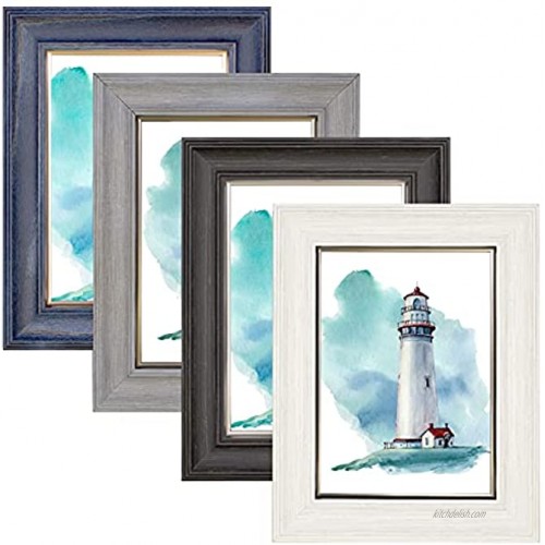 Annecy 5x7 Picture Frame 4 Pack Assorted Colors Rustic 5x7 Photo Frames with High-Definition Real Glass Wall Mount & Table Top Display
