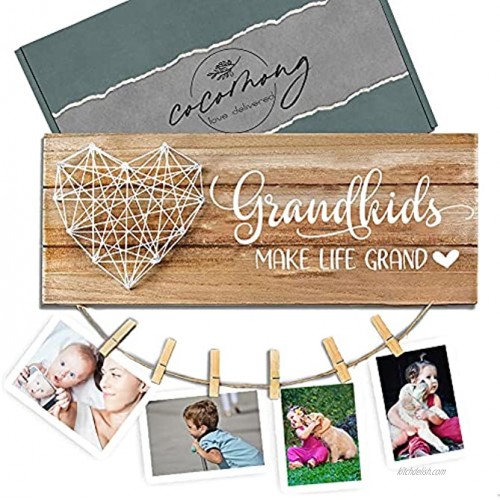 Cocomong Grandkids Photo Frame – Grandkids Make Life Grand – Gifts for Grandma & Grandpa from Grandchildren Grandparents Picture Frame 13.5 x 5.5 inch with 6 clips