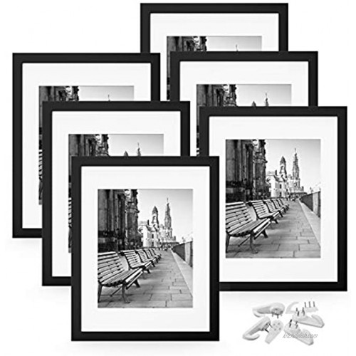 FEGO 11x14 Picture Frames Set of 6 Wall Gallary Photo Frame Display Pictures 8x10 with Mat or 11x14 Without Mat Non-trace Nails Included 11x14 Frame Black For Photography Photo etc.