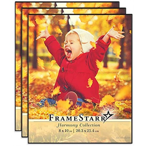 FrameStarr 8x10 Picture Frame Set Black 3 Pack Front-Loading Contemporary Modern Style Tabletop or Wall Mount Harmony Collection