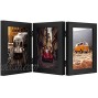 Frametory Hinged Frame with Front Glass Made to Display Three Pictures Stands Vertically on Desktop or Table Top Black 5x7 Triple