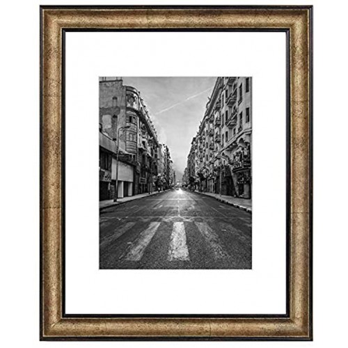 Golden State Art 11x14 Photo Frame with Mat for Pictures 8x10 and Real Glass Dark Gold Brown & Bronze Pewter Panel with White Color Mat 1.25 Inch Frame Border